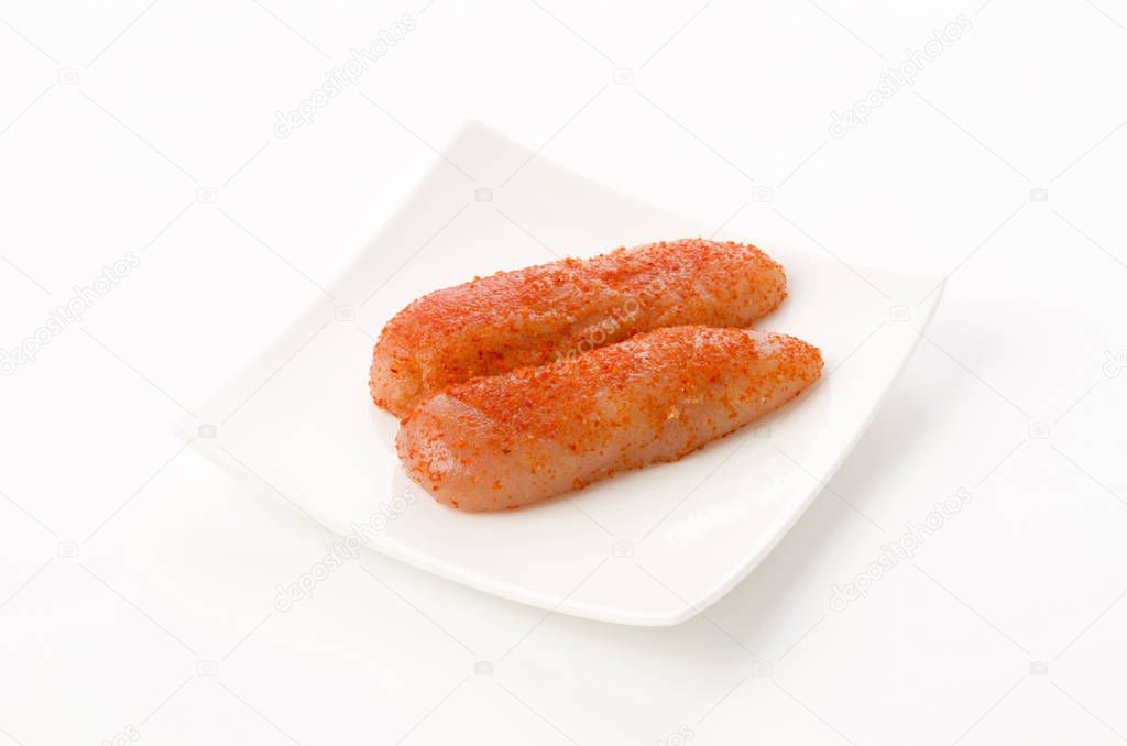 Japanese Karashi-Mentaiko. Spicy seasoned cod roe
