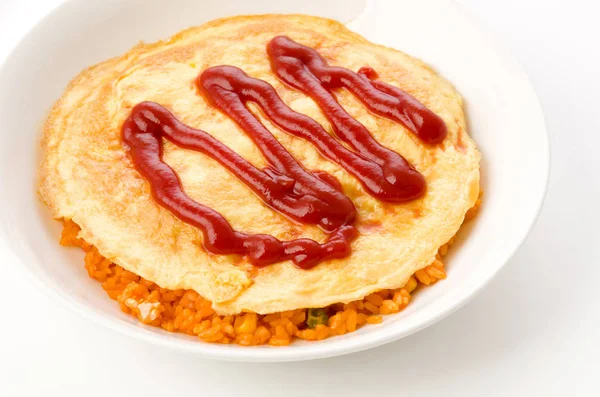 Omelet Met Kippenrijst Ketchup Gebakken Rijst Japans Voedsel — Stockfoto