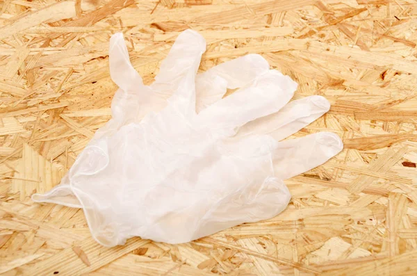Disposable Gloves Osb Plywood Board Background — Stock Photo, Image