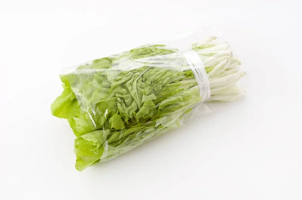 白地に白菜の袋に入った 三頭菜 と呼ばれる中国のキャベツの属である山南野菜 — ストック写真