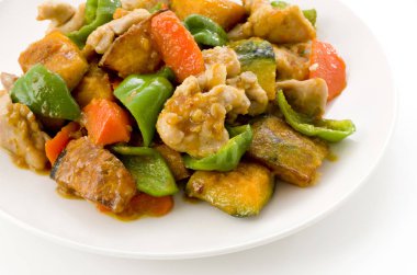 Kızarmış tavuk ve kabak sirkesi.