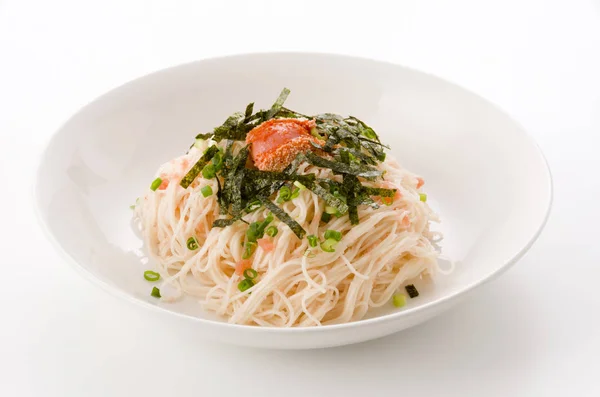 Mentaiko Somen Comida Japonesa Fideos Somen Con Huevas Bacalao Picante —  Fotos de Stock