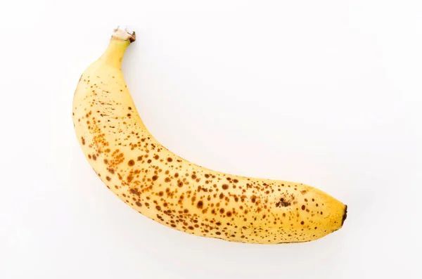 Banane Avec Des Taches Sucre Sur Fond Blanc — Photo