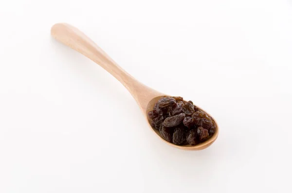 Raisins Wooden Spoon White Background — Stock Photo, Image