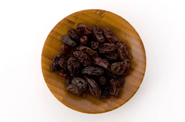 Raisins Small Wooden Dish White Background — Stock Photo, Image
