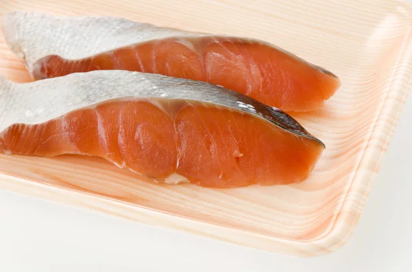 Coho Salmon fillet in foam tray on white background — Stock Image Coho Salmon Fillet Foam Tray White Background Stock Photo