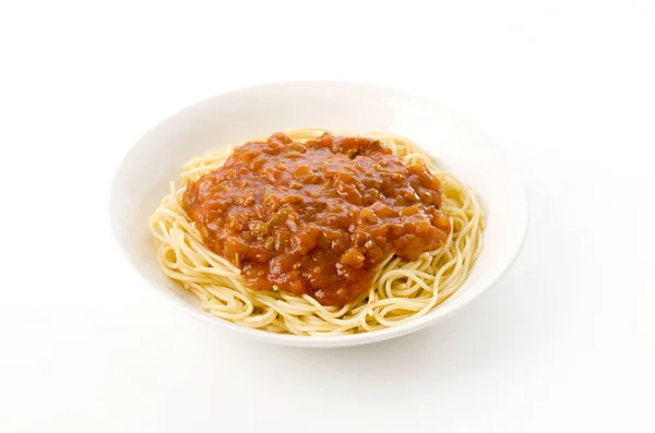 Спагетти Мясным Соусом Белом Фоне — стоковое фото