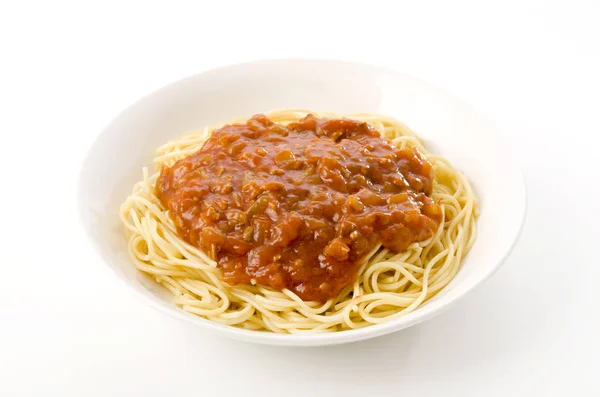 Špagety Masovou Omáčkou Bílém Pozadí — Stock fotografie