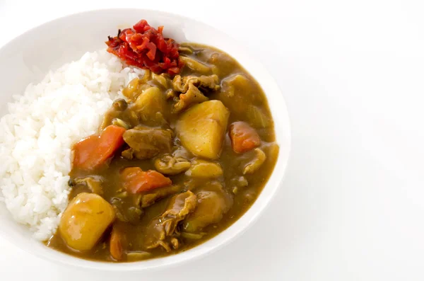 Comida Japonesa Caril Porco Com Arroz Sobre Fundo Branco — Fotografia de Stock