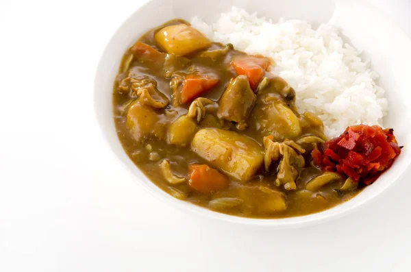Japońskie Jedzenie Wieprzowina Curry Ryżem Białym Tle — Zdjęcie stockowe