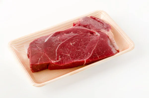 Steak Foam Tray White Background — Stock Photo, Image