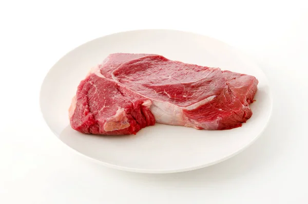 Kulatý Steak Talíři Bílém Pozadí — Stock fotografie