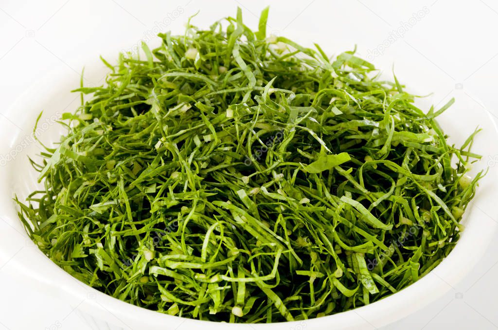 shredded vegetables, Nigana, Njana, Hosobawadan(Crepidiastrumlanceolatum lanceolatum), green leafy vegetables