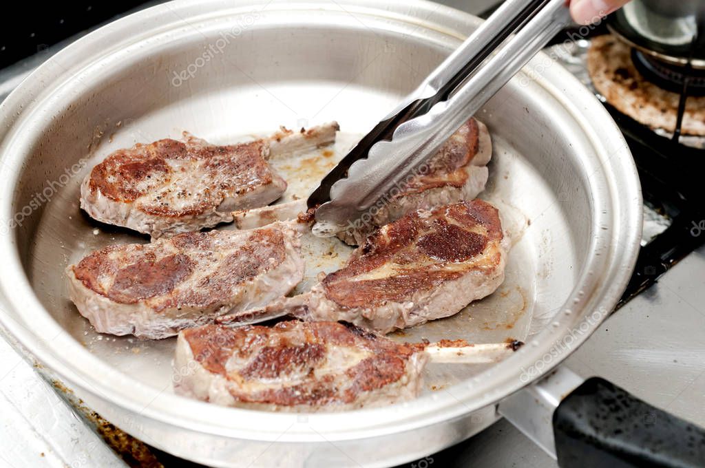 Fried Lamb Chops in Pan