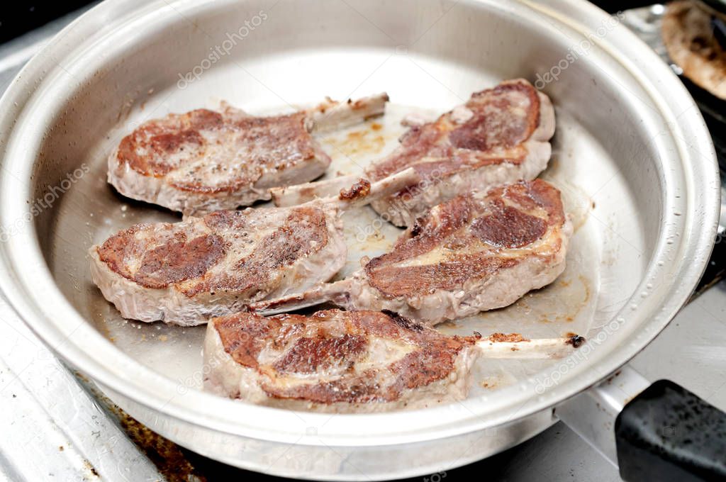 Fried Lamb Chops in Pan