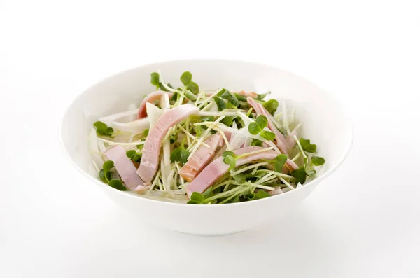 Kaiware Daikon Sprouts Salada Presunto Lombo Porco — Fotografia de Stock