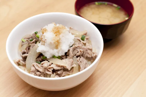 Japanese Food Butadon Pork Rice Bowl Daikon Oroshi Grated Radish — Stock Photo, Image