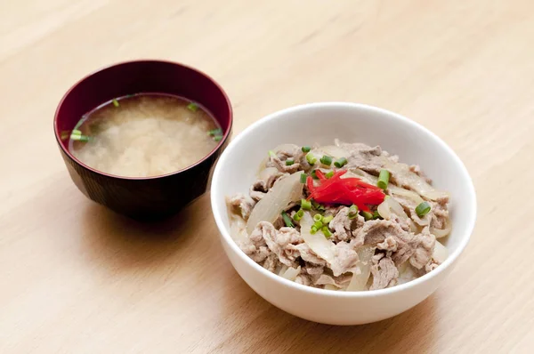 Nourriture Japonaise Butadon Bol Riz Porc Gingembre Rouge — Photo
