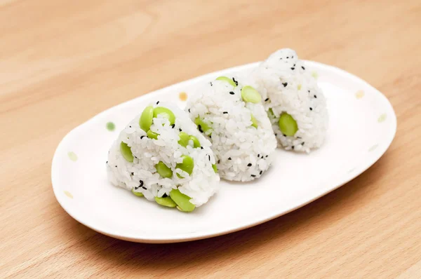 Makanan Jepang Edamame Onigiri Kacang Kedelai Hijau Dalam Bola Nasi — Stok Foto