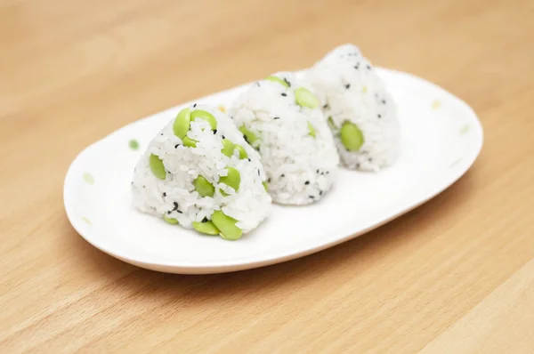 Nourriture Japonaise Edamame Onigiri Soja Vert Boule Riz — Photo