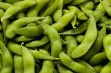 Edamame - Japon yemeği, haşlanmış yeşil soya fasulyesi arka planı