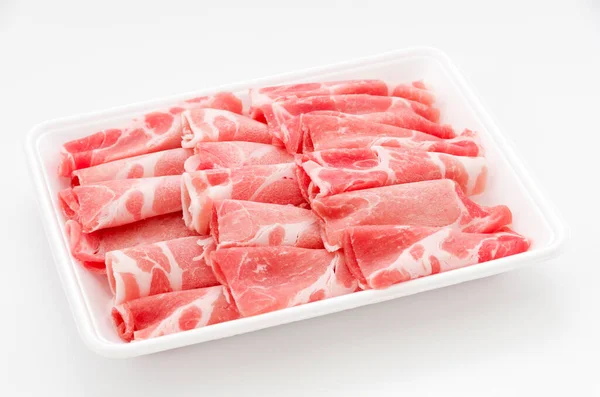 Thin Sliced Pork Boston Butt Plastic Tray — Stock Photo, Image