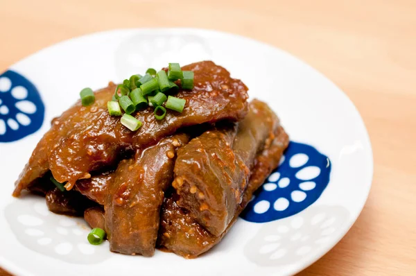 Japans Eten Nasu Amakara Misoni Aubergine Sudderde Zoet Kruidig Miso — Stockfoto