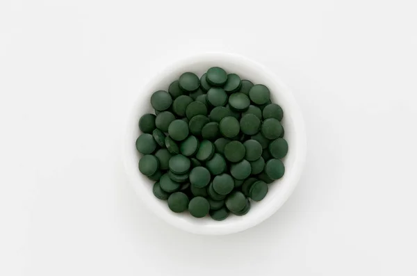 Zielone Tabletki Tabletki Spirulina — Zdjęcie stockowe