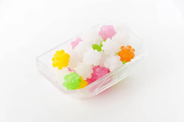 Colorful Konpeitou Japanese Traditional Sugar Candy Small Glass Bowl — Stock Photo, Image