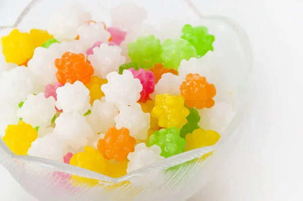 Colorful Konpeitou Japanese Traditional Sugar Candy Glass Bowl — Stock Photo, Image
