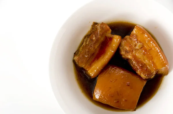 Japanisches Essen Okinawa Küche Geschmorte Schweinefleischwürfel Nach Okinawischer Art Schweinebauch — Stockfoto