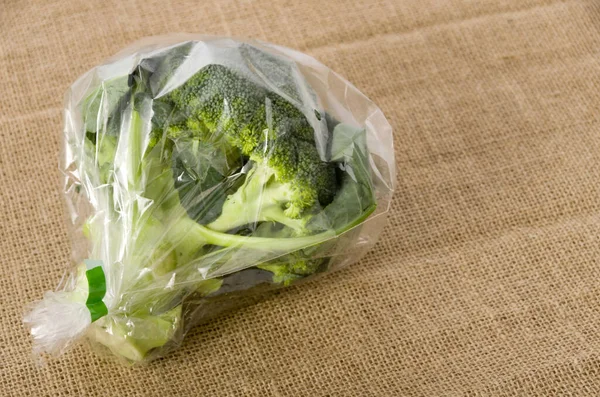 Broccoli Freschi Sacchetto Plastica Trasparente Tela — Foto Stock