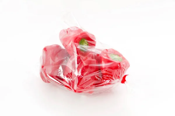 Red Bell Pepper Plastic Bag White Background Royalty Free Stock Images