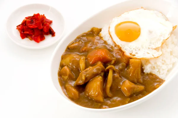 stock image curry and rice with Fried egg