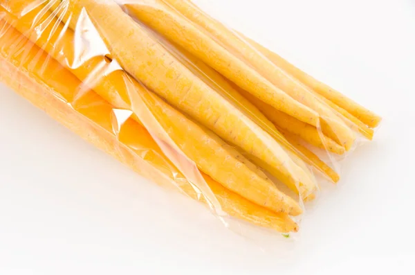 Shimaninjin Tipo Zanahoria Amarilla Cultivada Okinawa Zanahoria Amarilla Bolsa Plástico —  Fotos de Stock