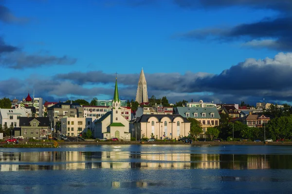 View of Reykjavik's downtown at sunset Stock Image