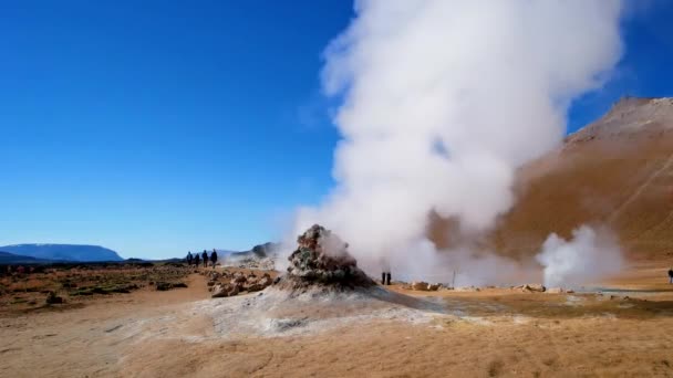 Geotermální Energie Aktivní Zóny Zvané Hverir Islandu Blízkosti Jezera Myvatn — Stock video