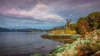 Ensenada Zaratiegui Körfezi 'nde güzel günbatımı manzarası 