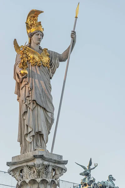Athenafontäne Pallas Athene Brunnen Vor Dem Parlament Bei Sonnenuntergang Wien — Stockfoto