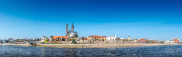 Magdeburg Şehir Merkezinin Panoramik Manzarası Eski Kasaba Elbe Nehri Muhteşem — Stok fotoğraf