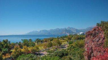 Antalya ve Akdeniz sahil ve plajıpanoramik kuş manzarası, Antalya, Türkiye, yaz saati
