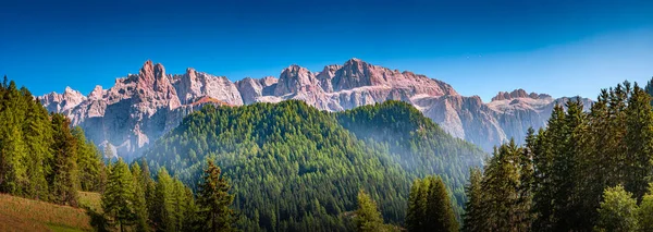 Панорама Величних Доломітових Вершин Пізес Сір Пассо Гардена Кольорах Синього — стокове фото