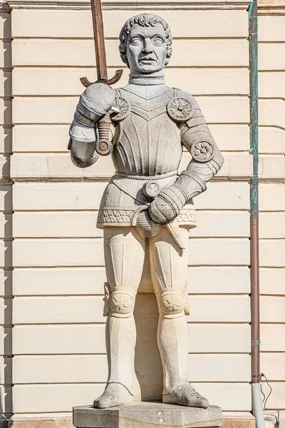 Estatua Antigua Magdeburger Roland Knight Frente Antiguo Ayuntamiento Rathaus Magdeburgo —  Fotos de Stock