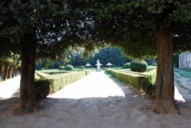 Kültür mantarı Leonini bahçeleri, San Quirico d'Orcia görünümünü