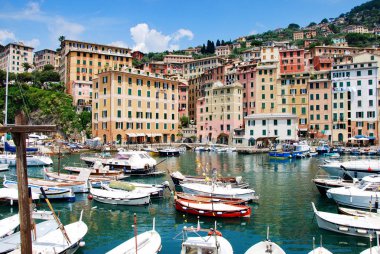 Camogli Harbor, Genova, Liguria, İtalya, 7 Haziran 2016.