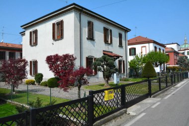 Endüstriyel Köyü (Unesco miras) Crespi d'Adda Capriate San Gervasio, Bergamo, Lombardy, İtalya, 13 Nisan 2015.