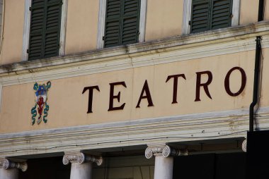 Faenza, Ravenna, Emilia Romagna, İtalya, 22 Ağustos 2017 Masini Tiyatrosu dış.