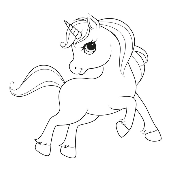 Lindo unicornio de dibujos animados. Ilustración vectorial en blanco y negro para colorear libro . — Archivo Imágenes Vectoriales