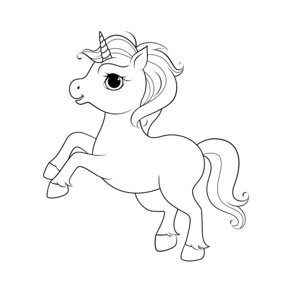 Cute cartoon unicorn. Black and white vector illustration for coloring book. — Stock Vector