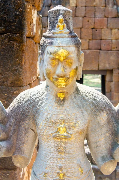 Částečně Zlacená Inage Božstva Možná Jayavarman Vii Prasat Mueang Sing — Stock fotografie